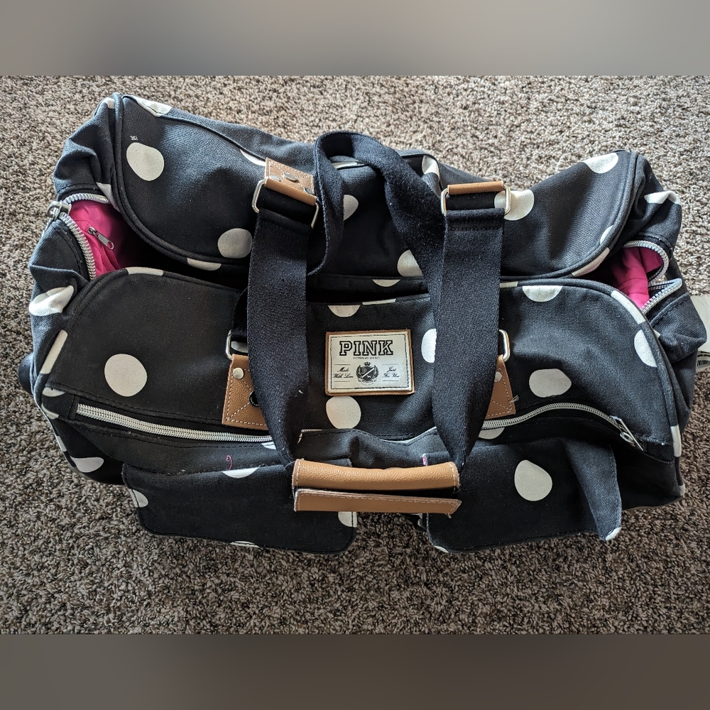 Victoria’s Secret Pink Polka Dot Large Rolling Wheeled Travel Duffle Bag